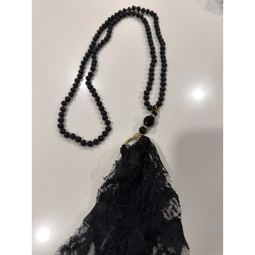 Vintage Boho Black Bead Lace Statement Necklace